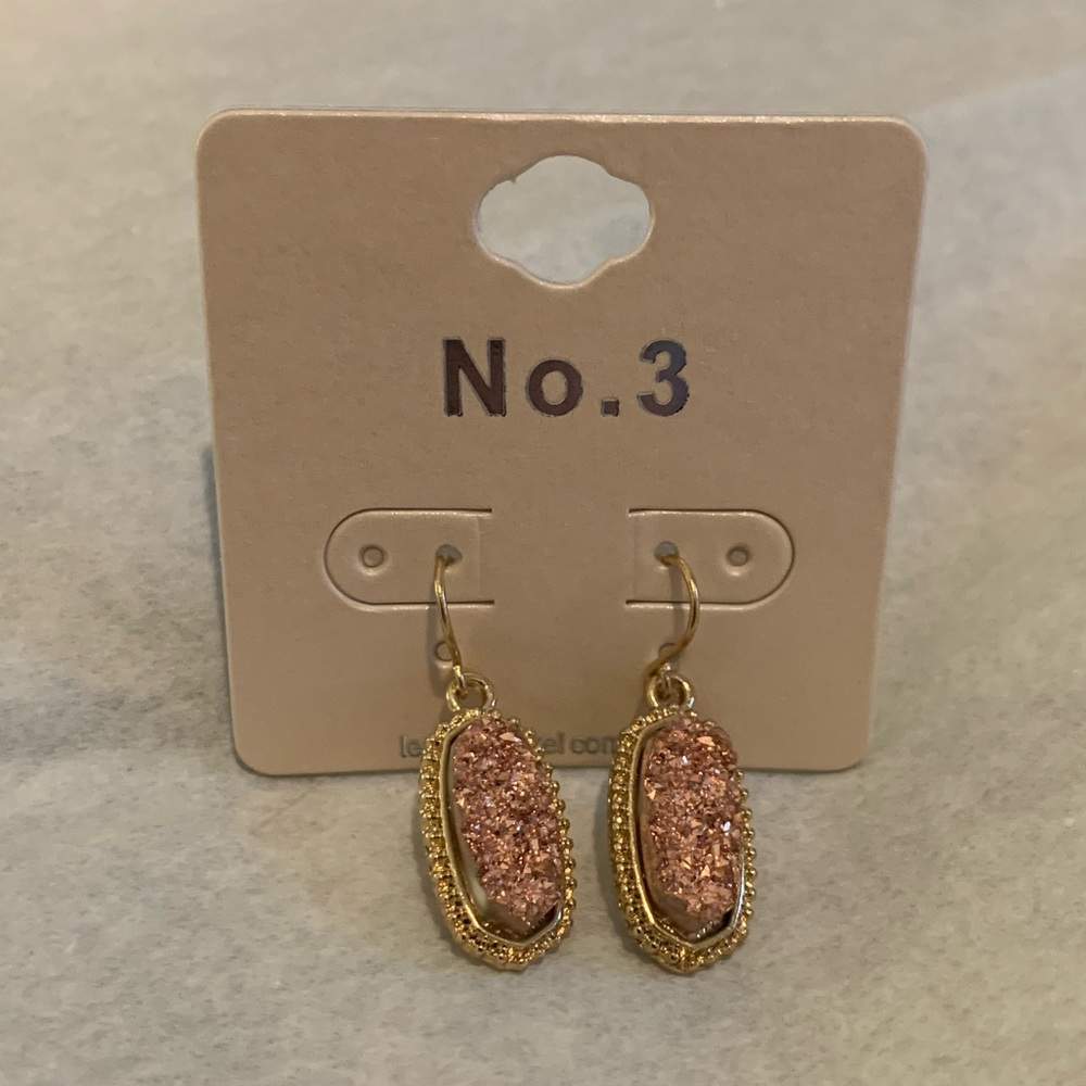 GOLD BROWN DRUZY STONE OVAL EARRINGS